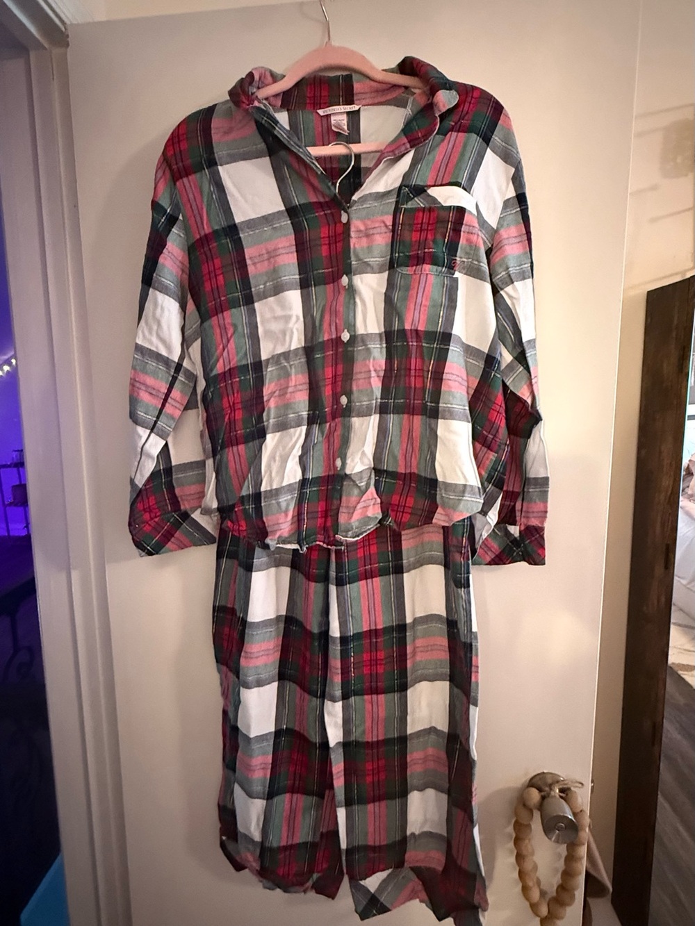 Victoria's Secret Plaid Shirt Dress in Red, Green & White